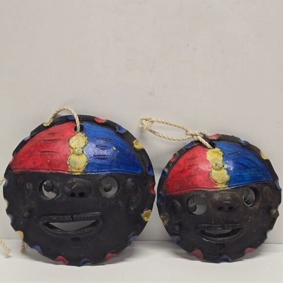 Mestre Galdino Polychrome Ceramic Face Mask Set Brazilian Folk Art Vintage MCM